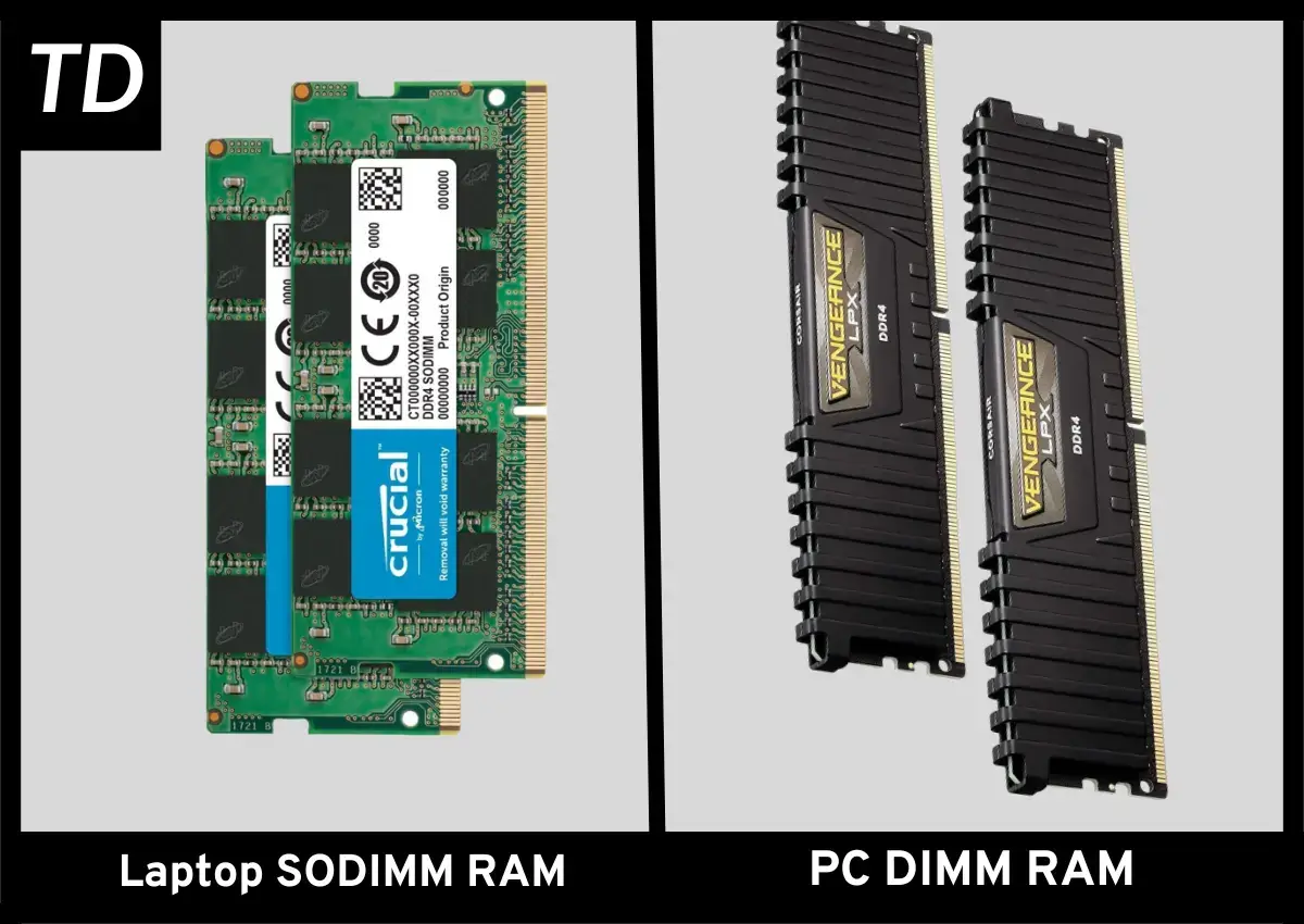 Laptop RAM on the left and full size Desktop RAM on the right
