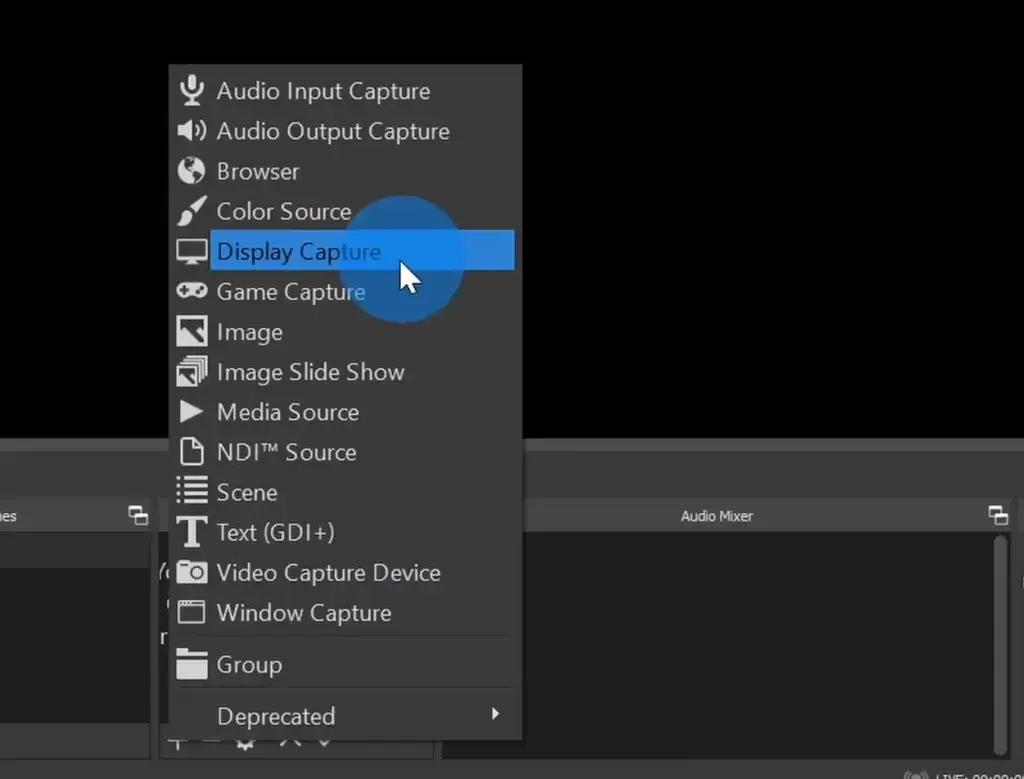clicking on the display capture option