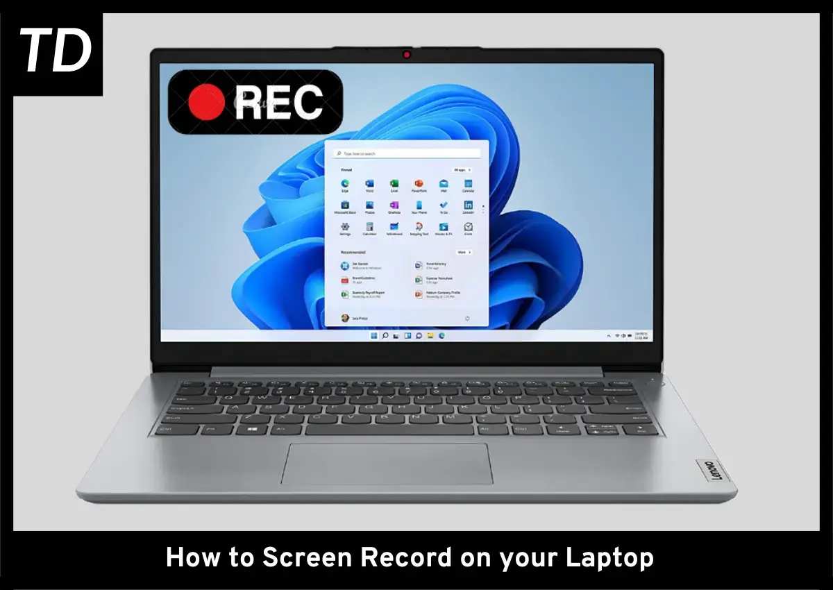 Laptop with a screen record icon