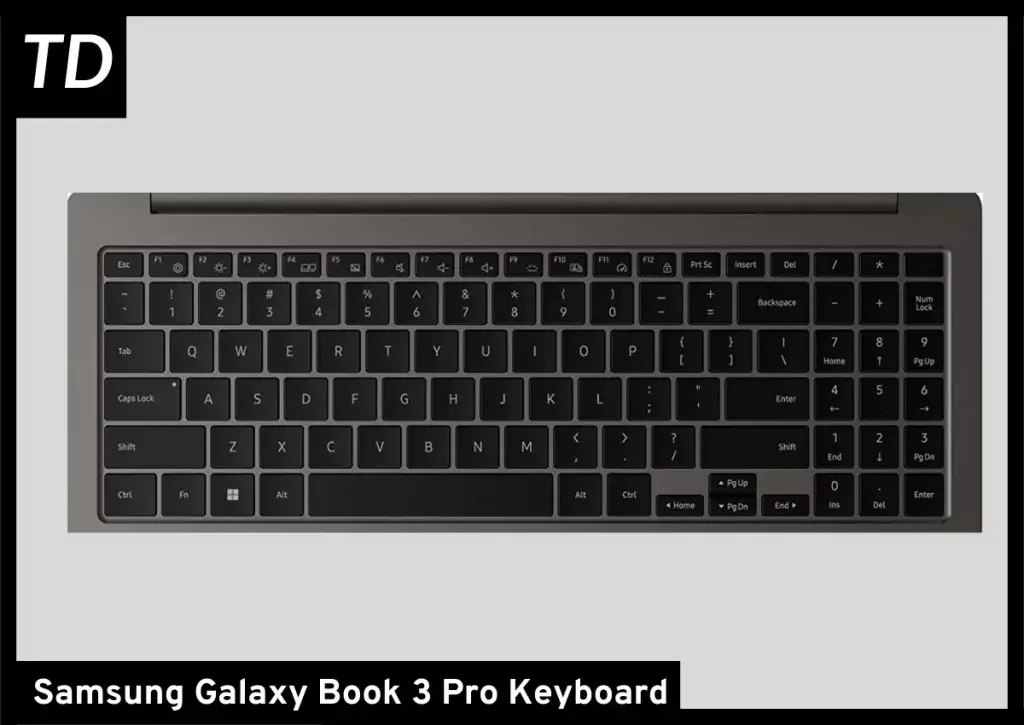 Front view of the Galaxy Book 3 Pro keyboard