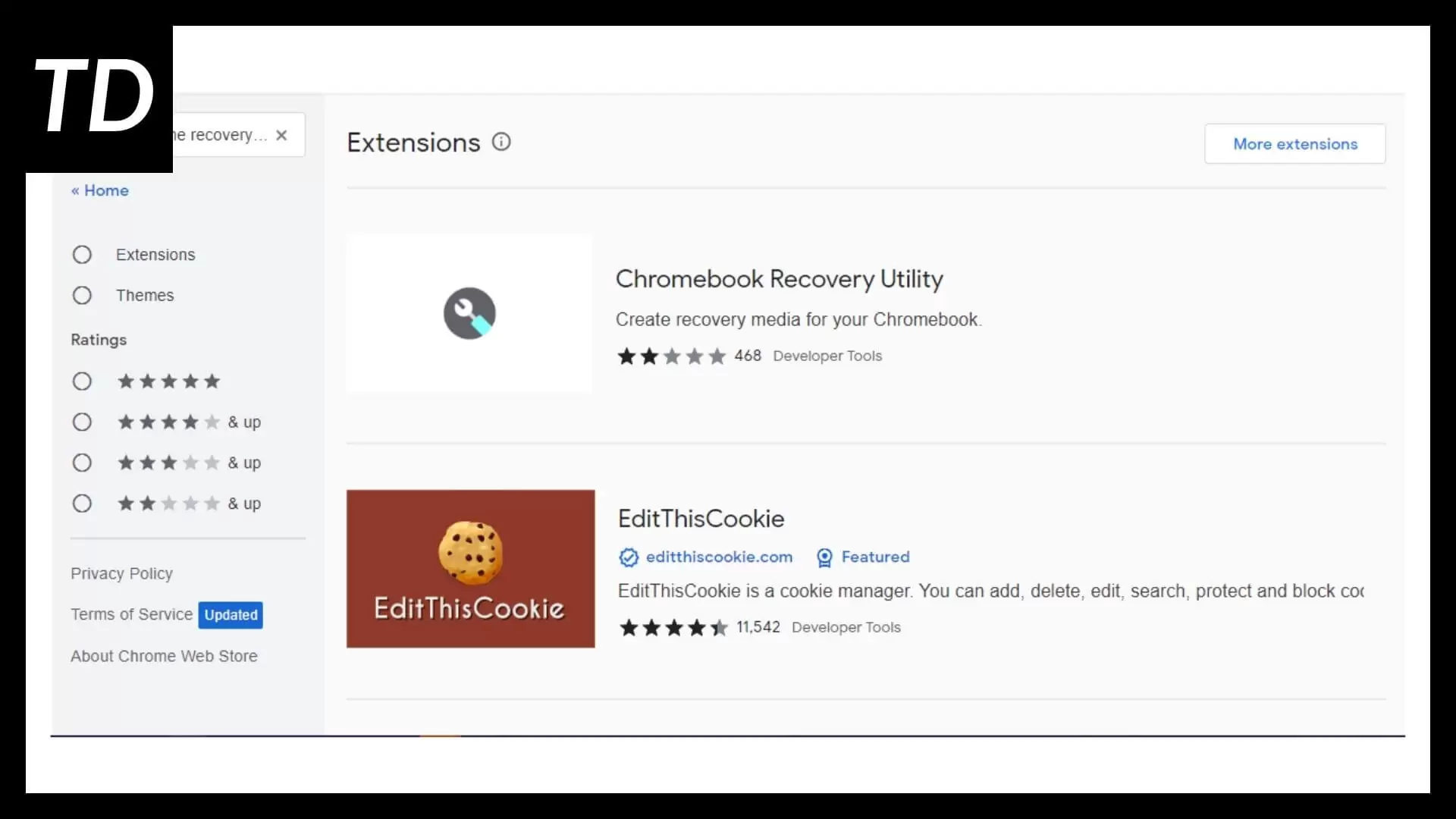 Chrome recovery utility available from search