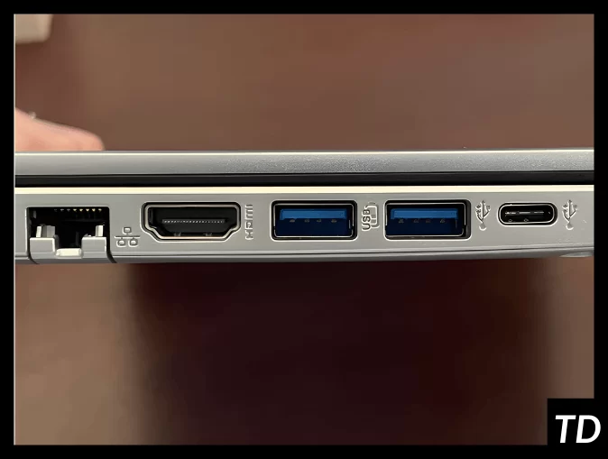 Acer Aspire 5 A515-56 ports showing an ethernet port, HDMI port, 2 USB type A port and a USB C port