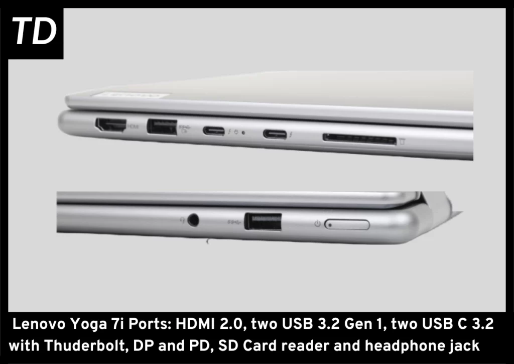 left and right side of the lenovo Yoga 7i showing ports
